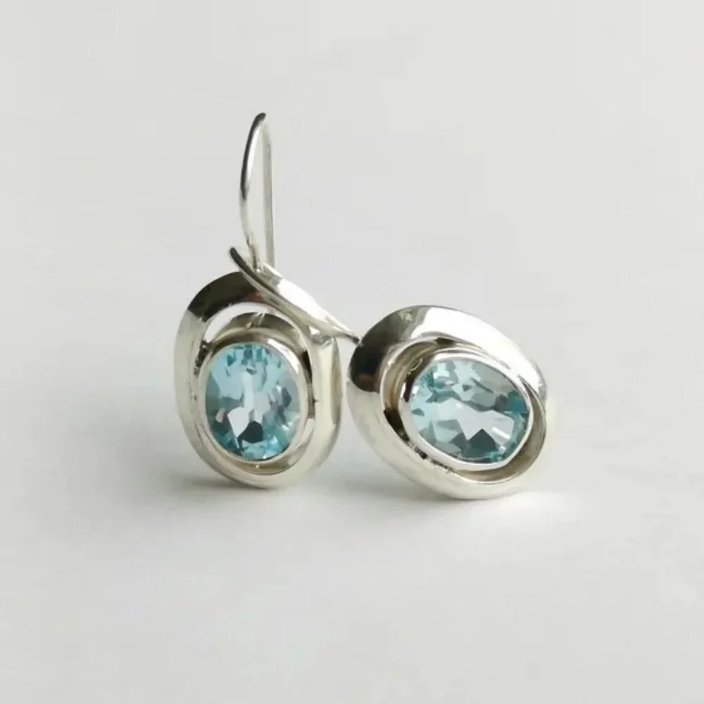 NWT modernist sterling silver Sky Blue Topaz earrings